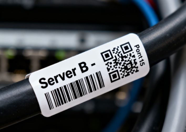 cable label with QR and barcode