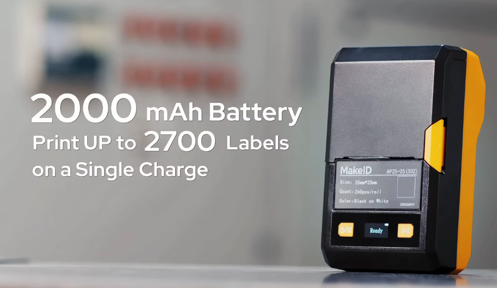 Long-lasting battery mobile label printer
