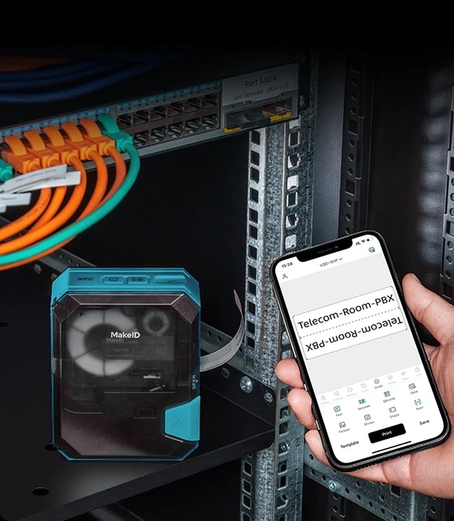 Technician printing fiber cable labels in the field