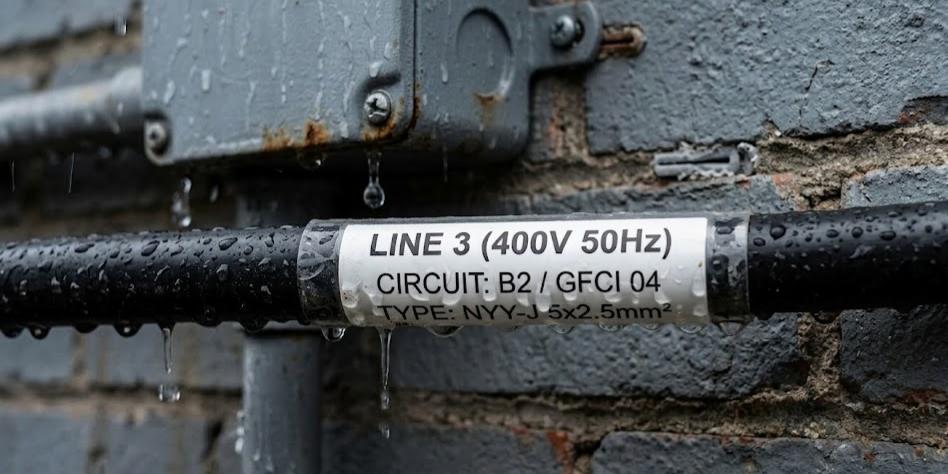 waterproof cable label on outdoor electrical wire