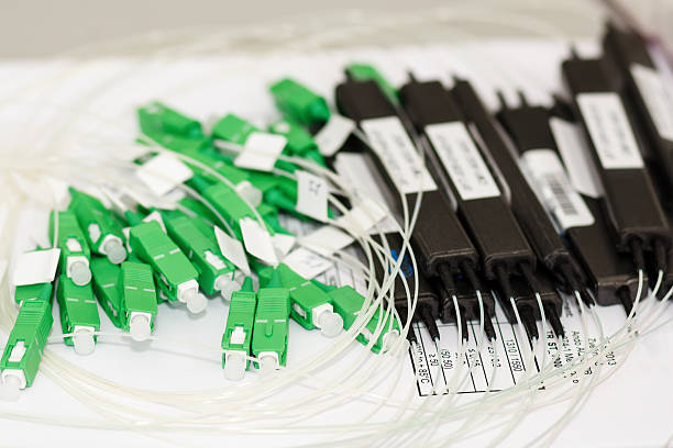 fiber optic coupler with SC connectors on white background